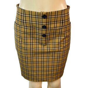 Loft Women's Mustard Yellow & Black Grid Pattern High Waist Short Skirt Sz 6P